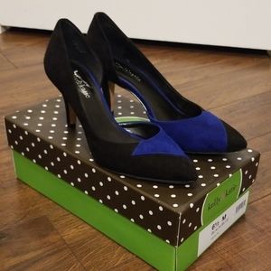 Cobalt blue and black suede pumps